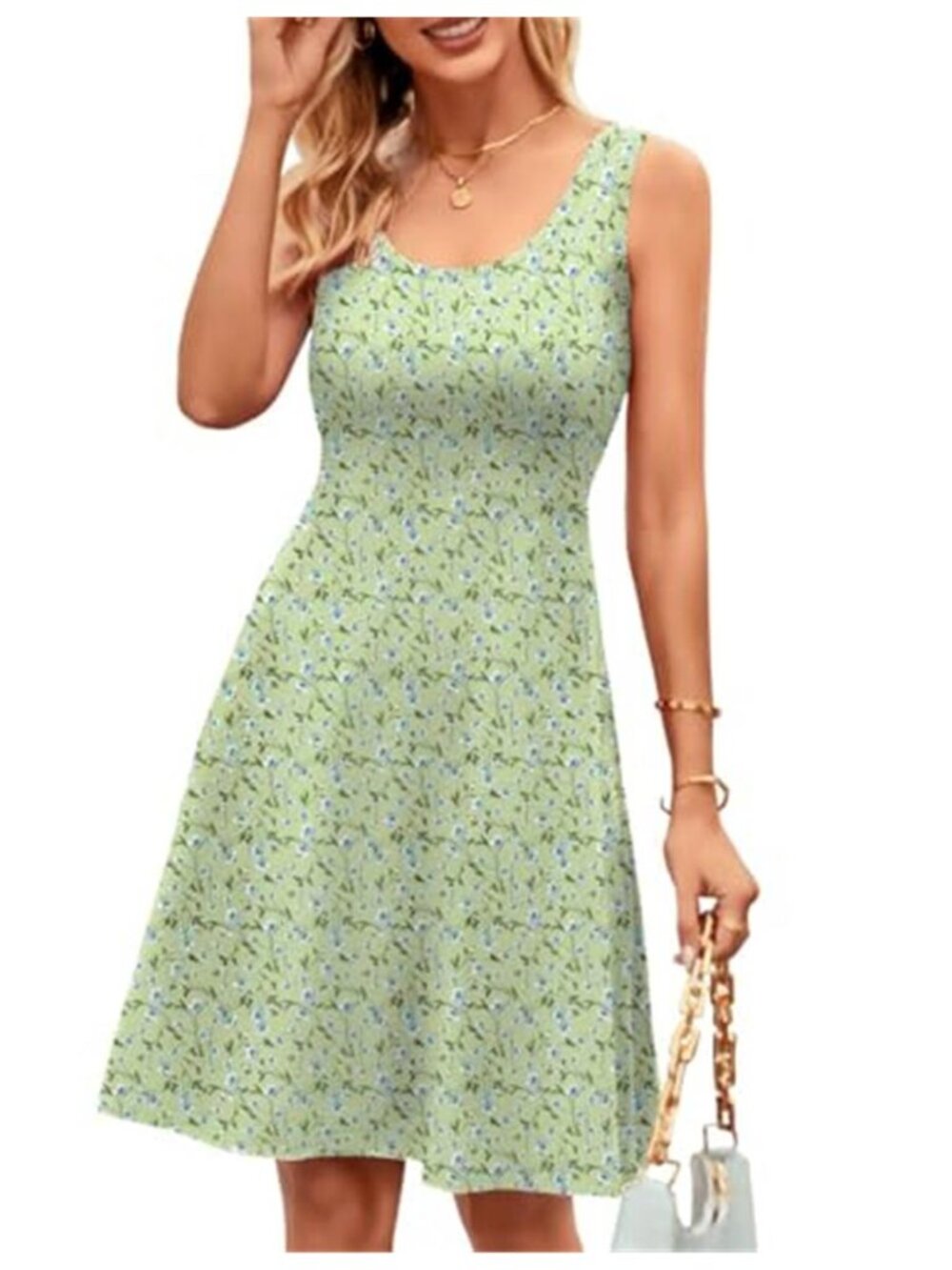 Herou Green Floral A-Line Dress Sleeveless Cottagecore Summer Sundress